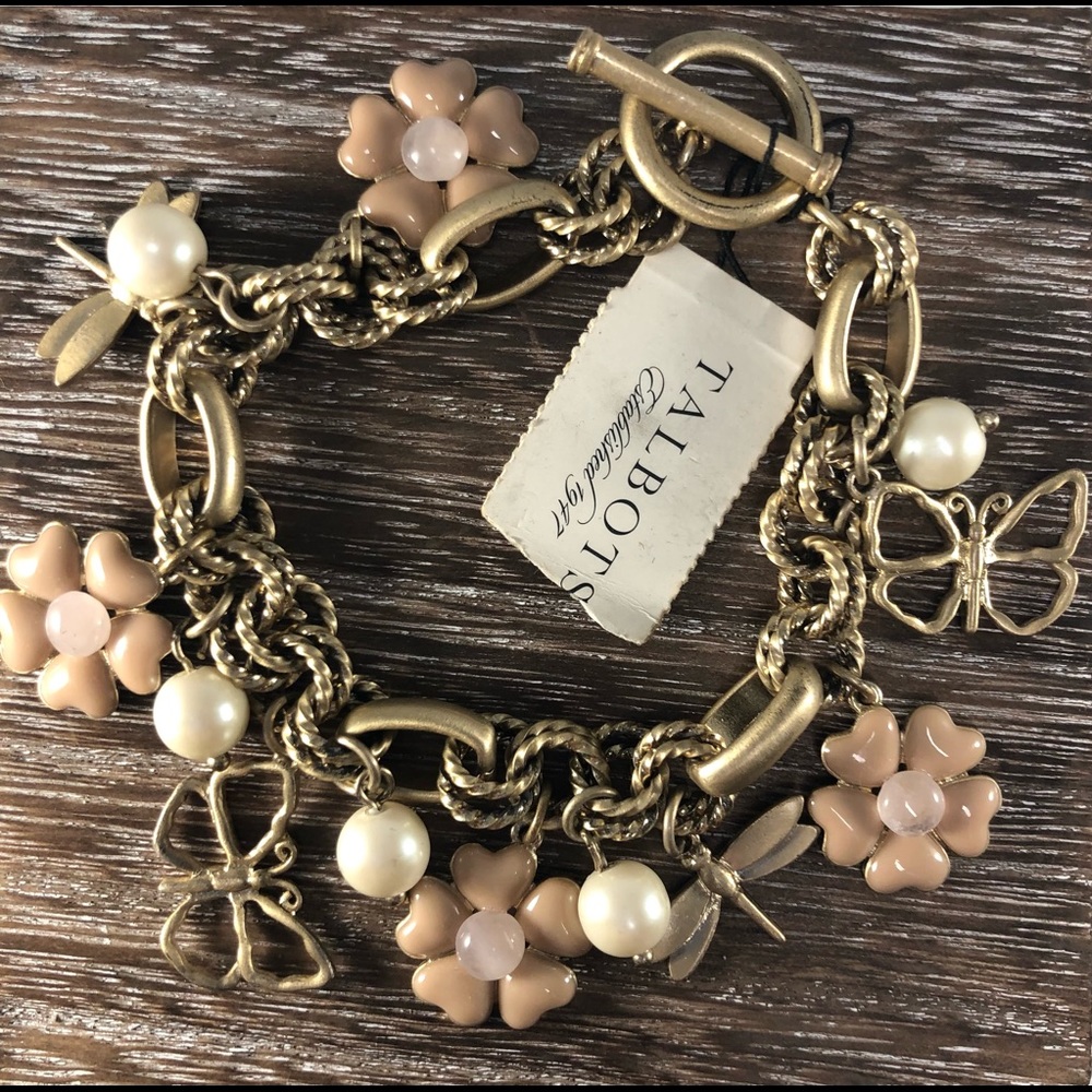 COPY - NEW VINTAGE TALBOTS CHARM BRACELET ROSE QUARTZ BUTTERFLIES DRAGONFLIES F…